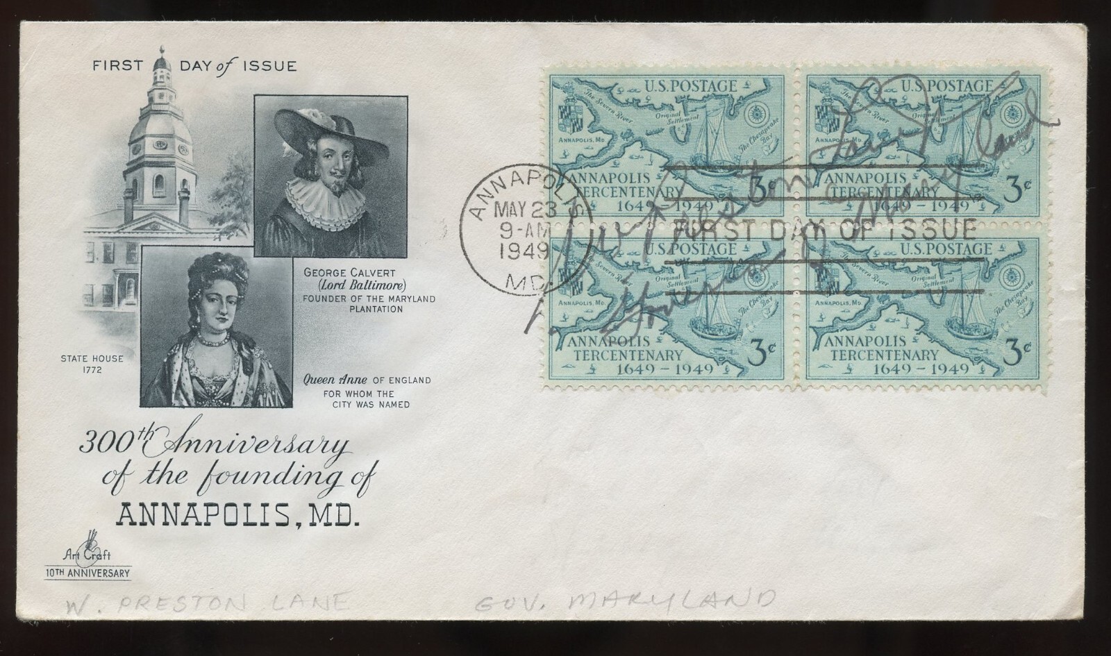 W. Preston Lane Jr. d1967 signed autograph Politician Governor of Maryland FDC