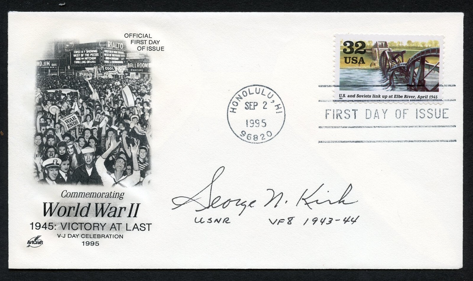 George N. Kirk d2023 signed autograph auto First Day Cover WWII ACE USN BAS