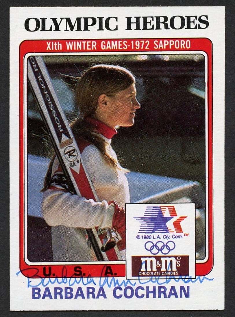 Barbara Cochran #8 signed autograph 1983 Topps Olympic Heros M&M Trading Card