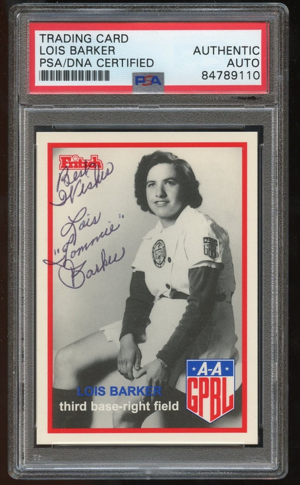 Lois Barker #15 signed autograph auto 1995-96 FRITSCH AAGPBL PSA Slabbed