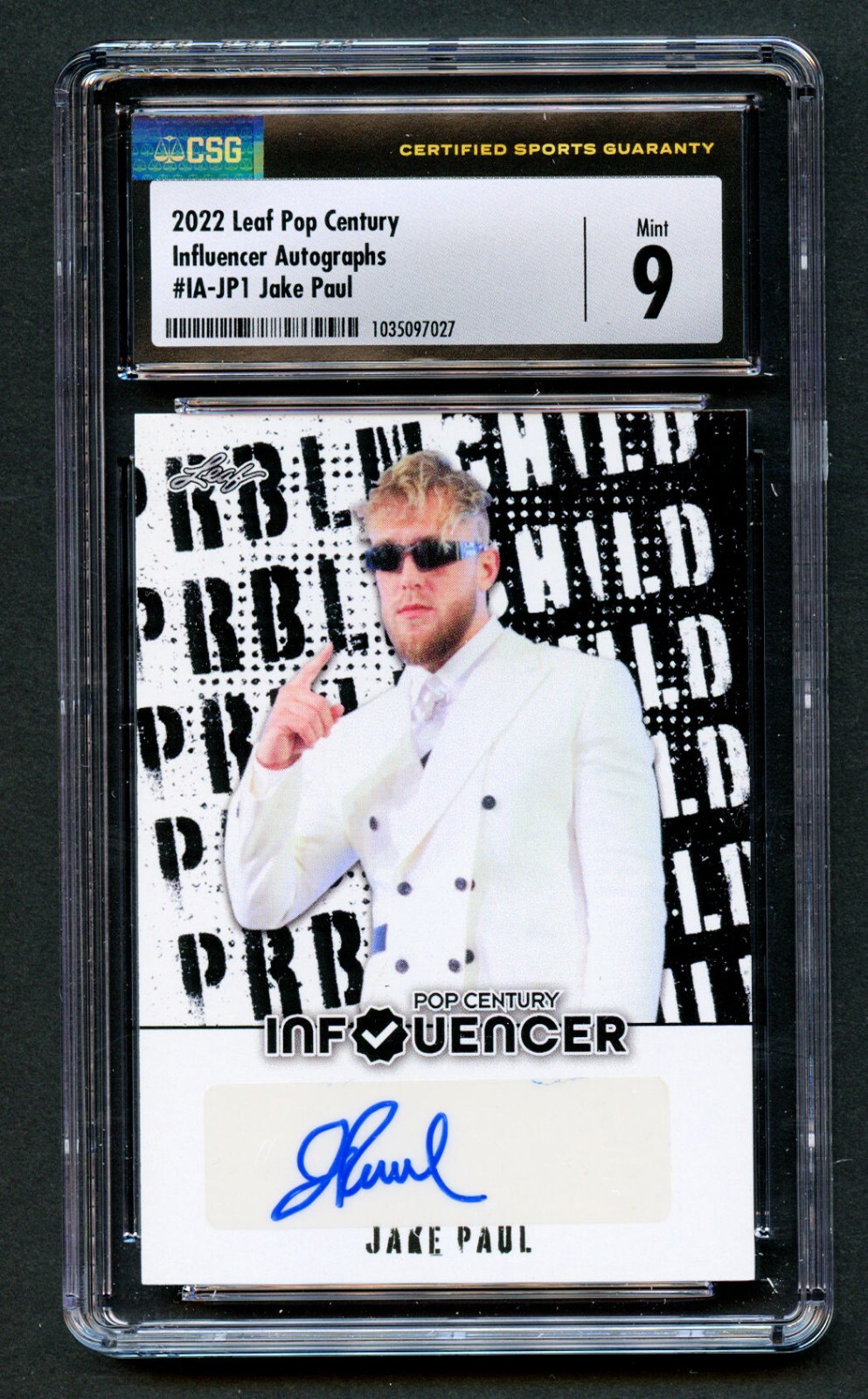 Jake Paul IA-JP1 Leaf Pop Century 2022 Influencer Autographs CSG 9 Auto 10