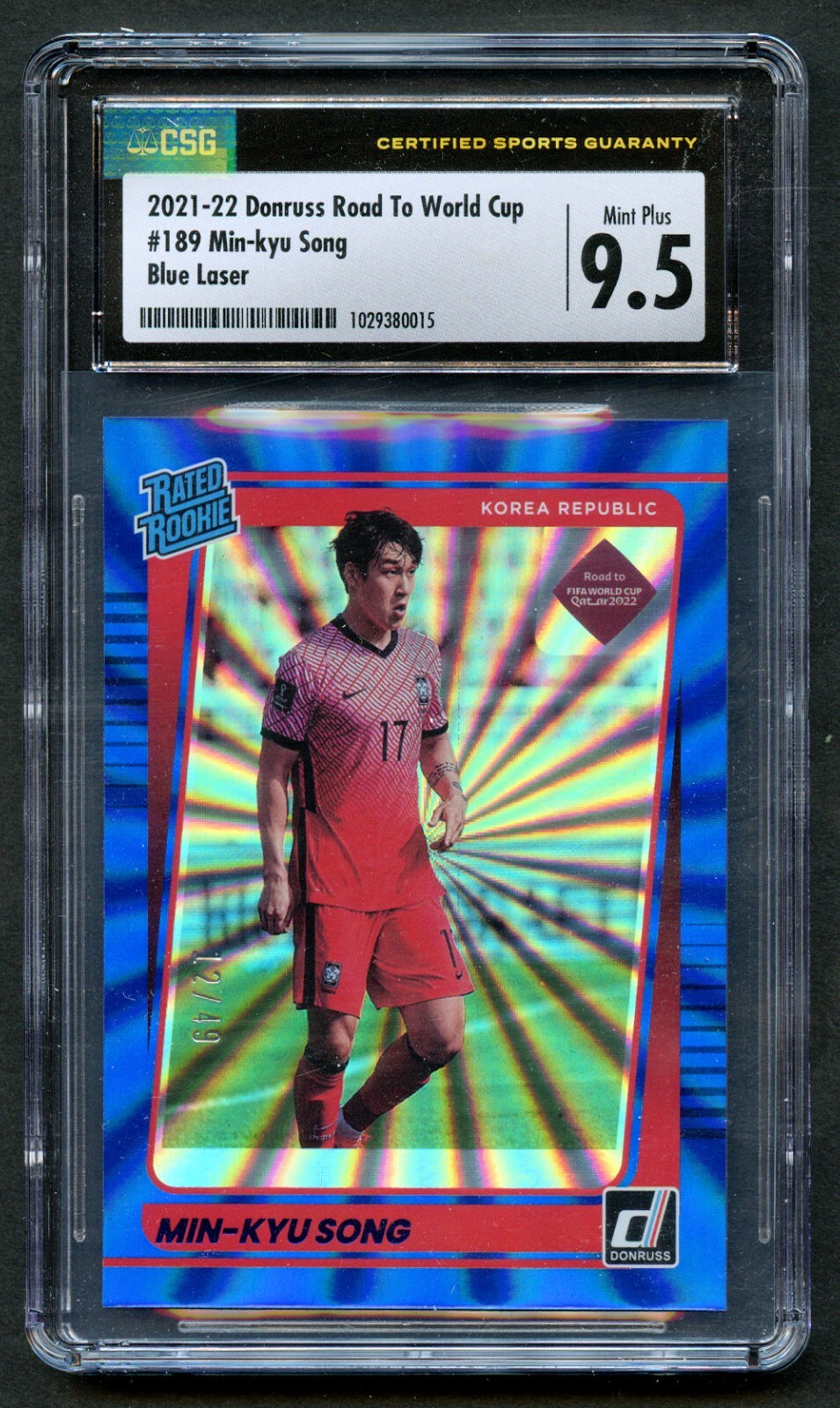Min-kyu Song #189 Donruss Road To World Cup 2021-22 Blue Laser 12/49 CSG 9.5