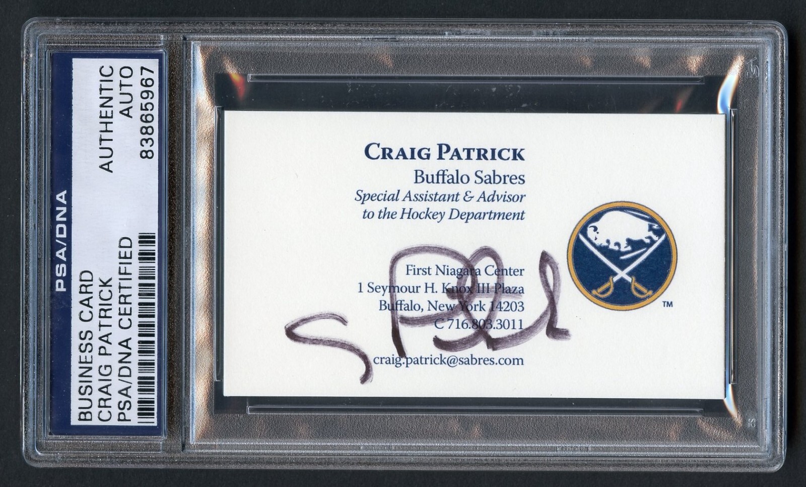 Craig Patrick signed autograph auto Buffalo Sabres Business Card PSA Slabbed