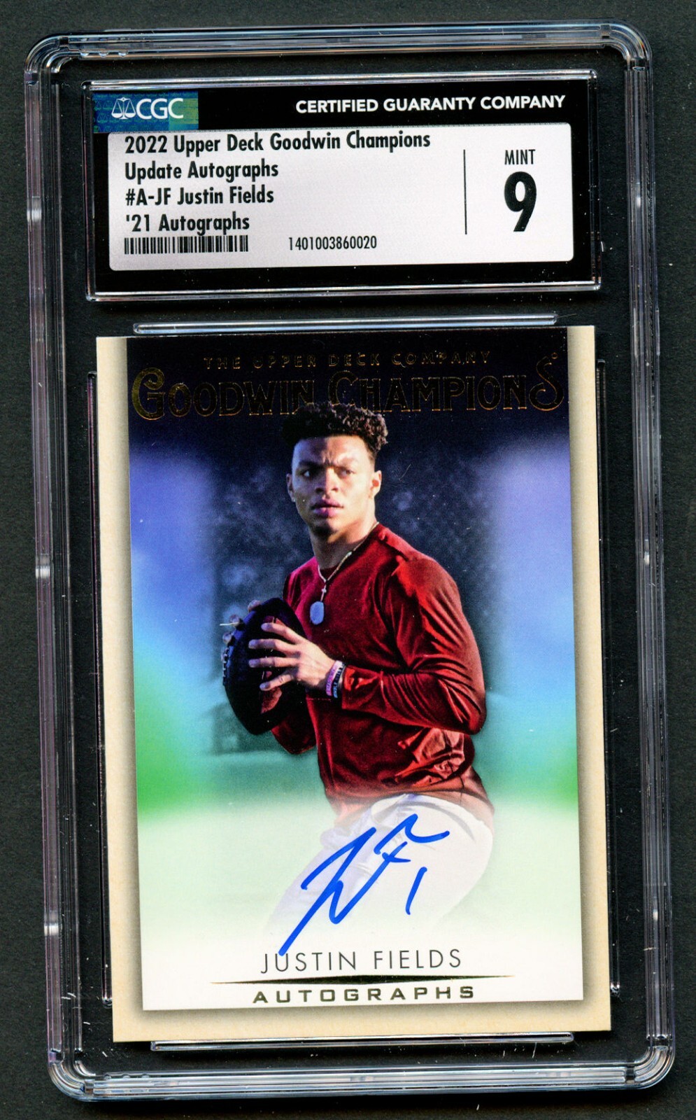 Justin Fields A-JF 2022 Upper Deck Goodwin Champions Update Autograph CGC 9