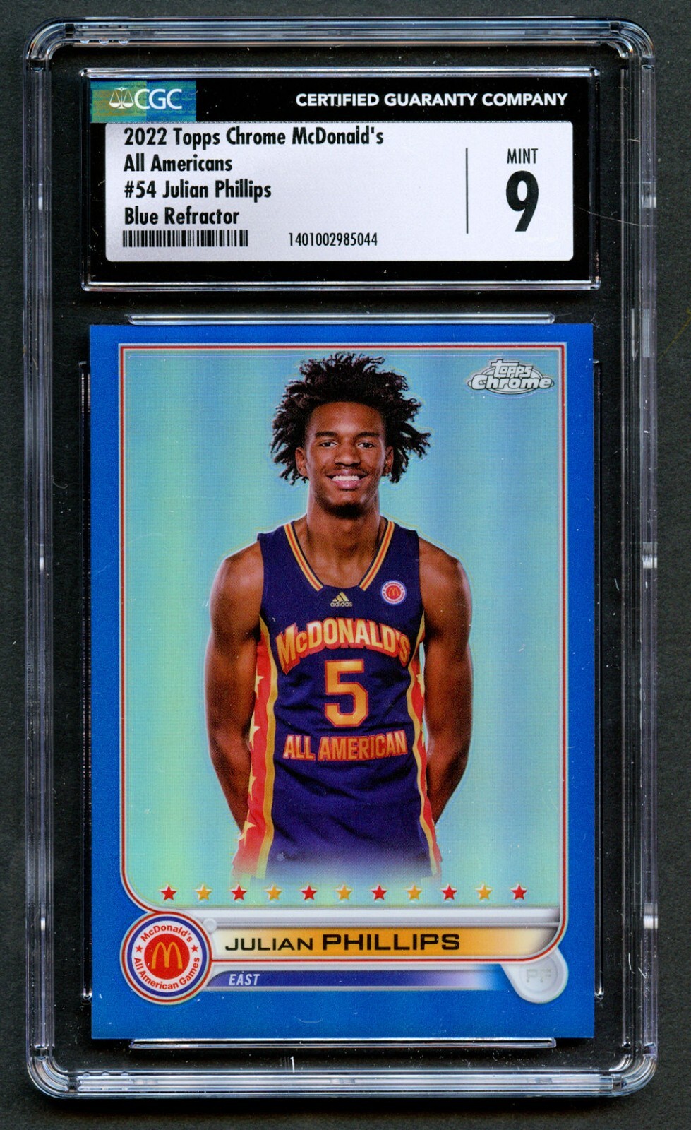 Julian Phillips #54 Topps 2022 McDonald's All Americans Blue Refractor 66/99 CGC