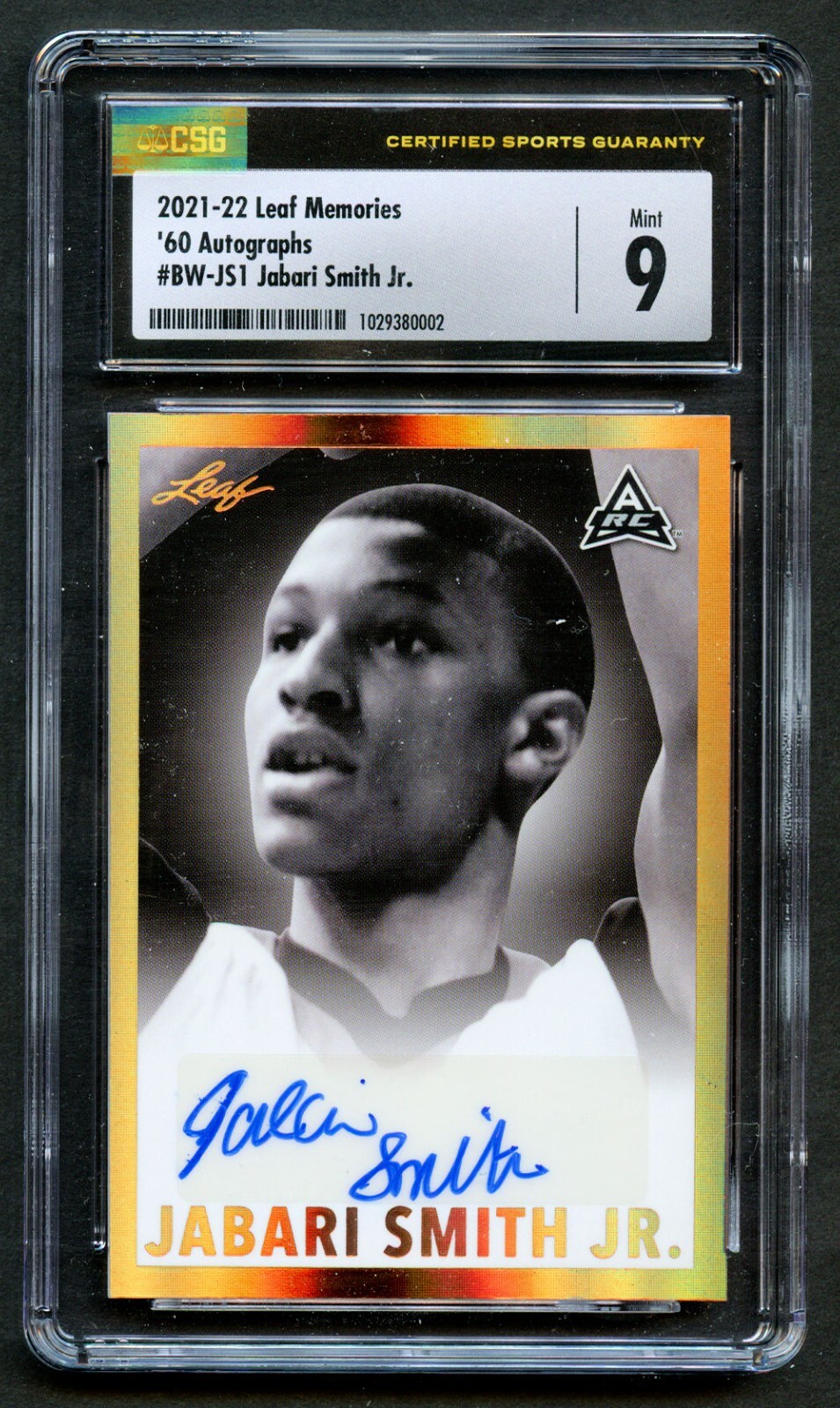 Jabari Smith Jr. #BW-JS1 Leaf Memories signed 2021-22 Autographs CSG 9 Auto 9