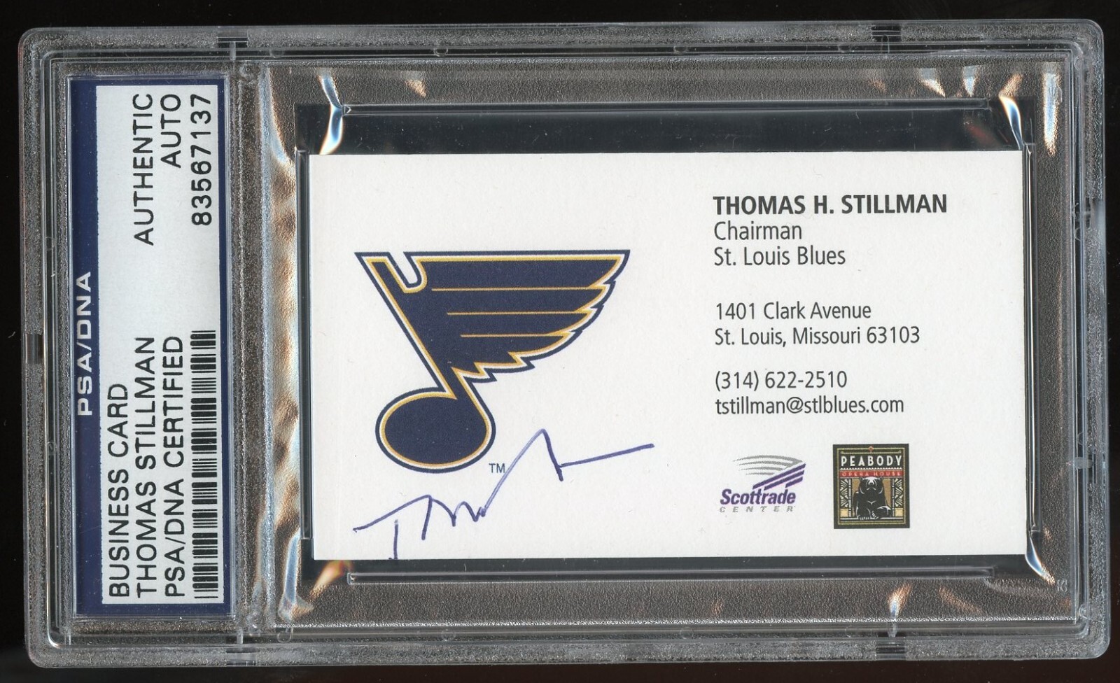 Thomas H. Stillman signed autograph St. Louis Blues Chairman Business Card PSA
