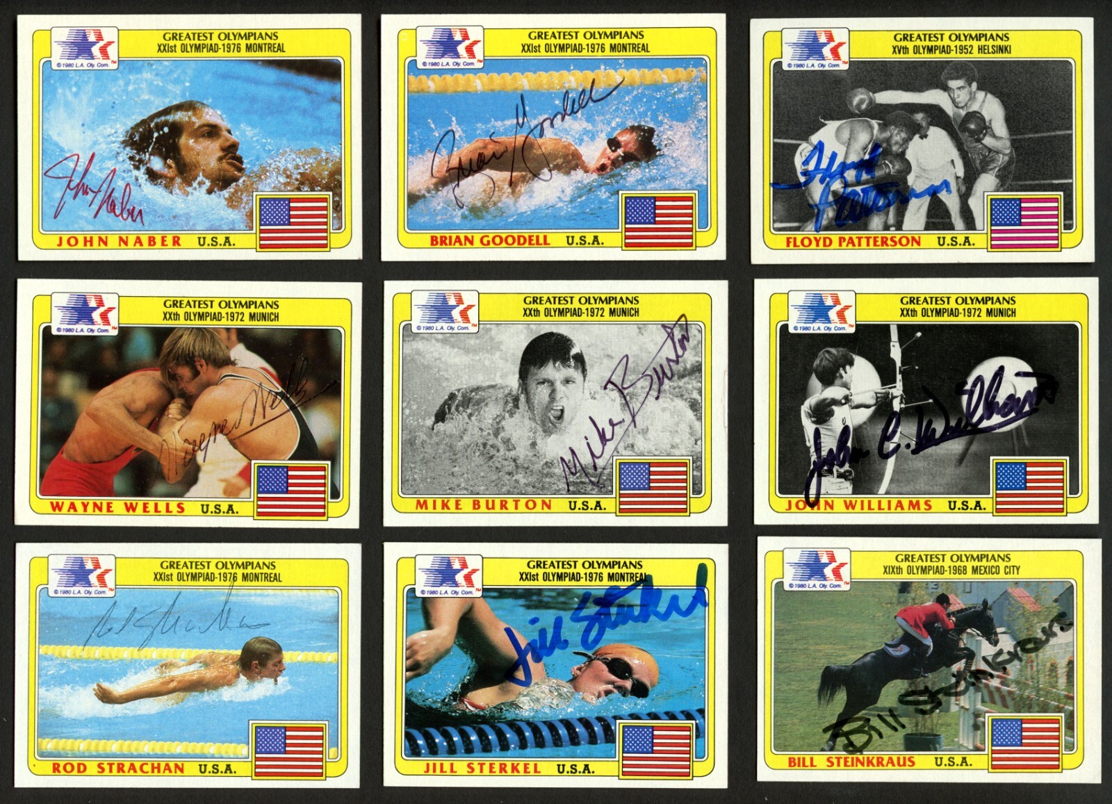 (9) 1983 Topps Greatest Olympians Cards: Floyd Patterson, John Naber, Steinkraus