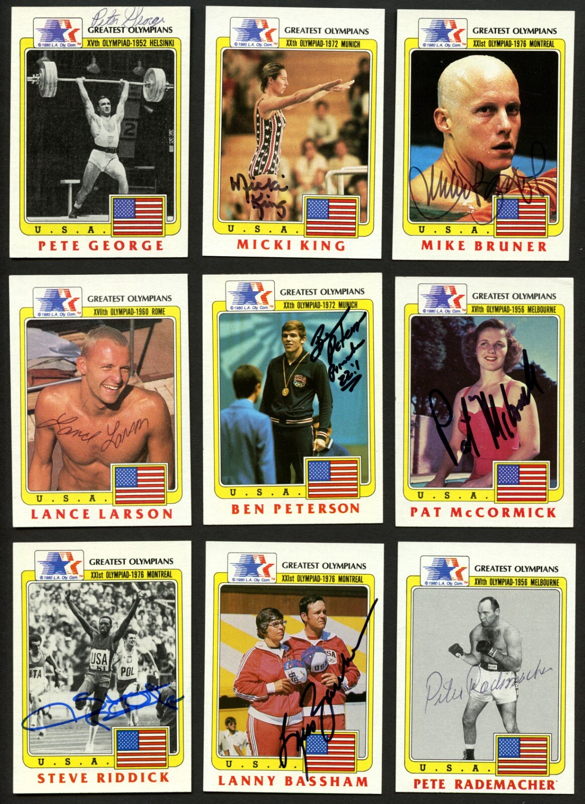 (9) 1983 Topps Greatest Olympians Cards: Pete George, Steve Riddick, Micki King