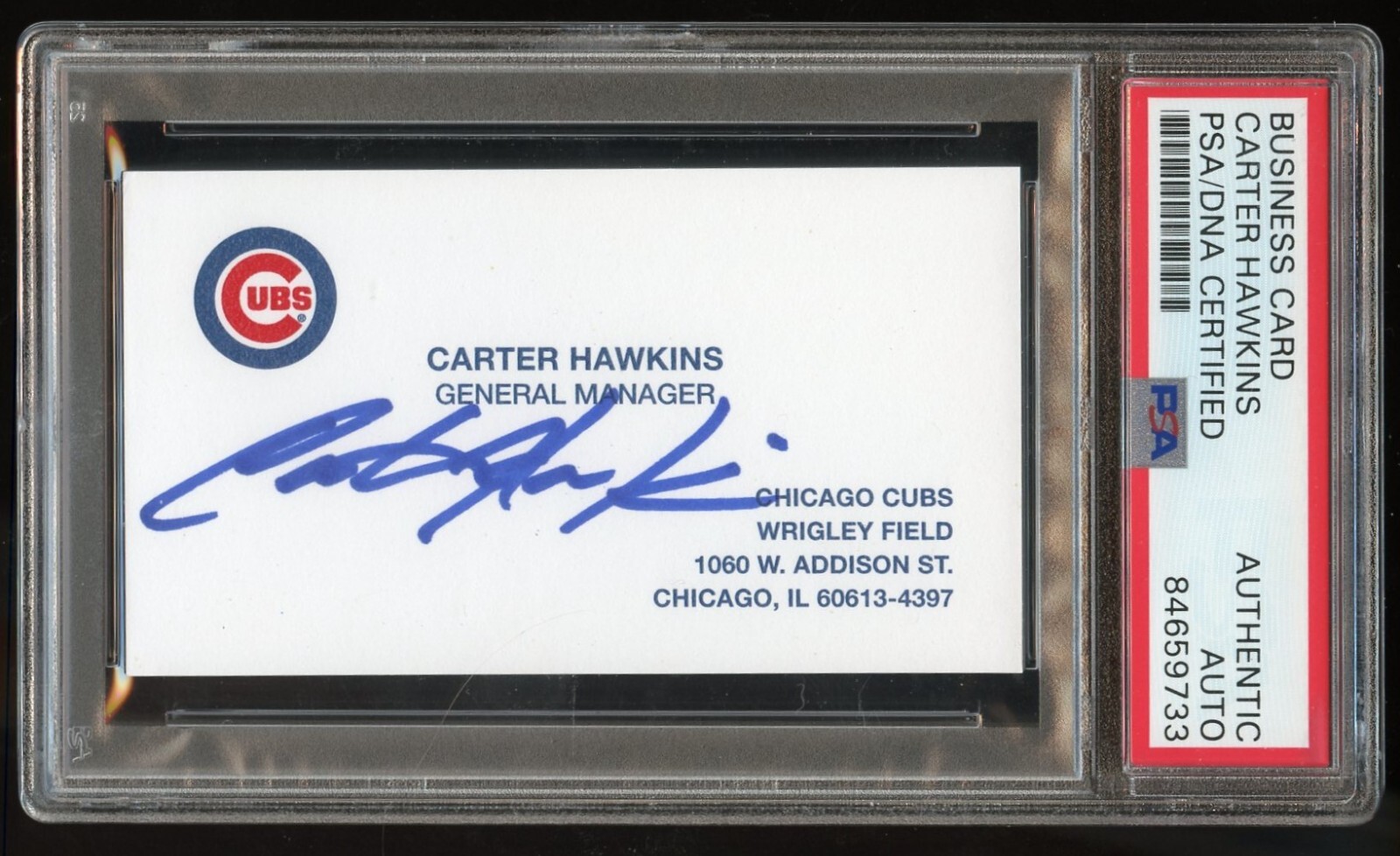 Carter Hawkins signed autograph auto Business Card Chicago Cubs GM PSA Slabbed