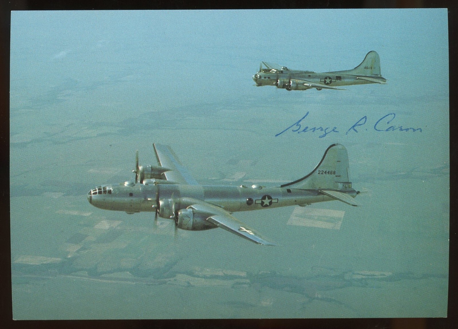 George Caron signed autograph auto Post Card Enola Gay Tail Gunner BAS Stickered