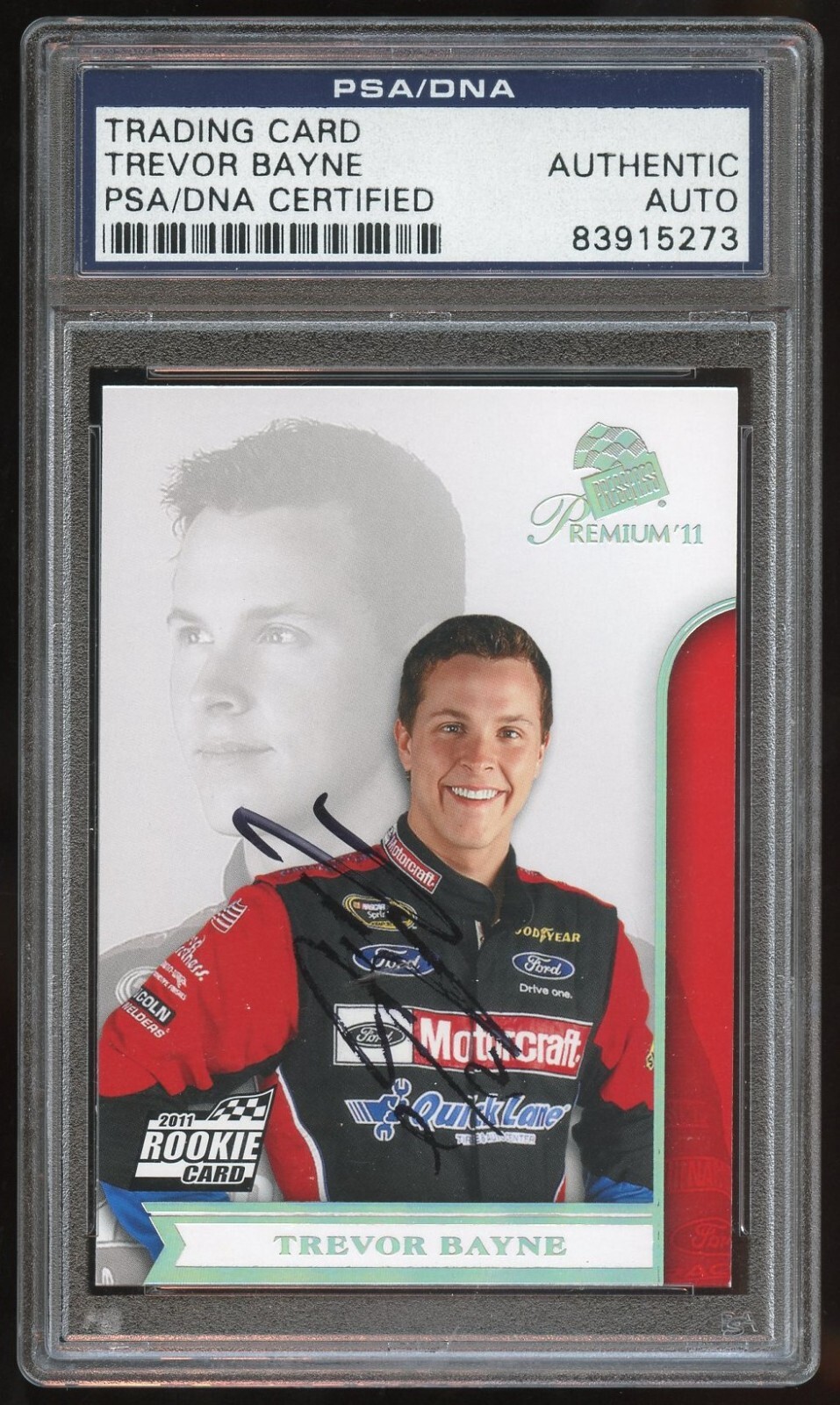 Trevor Bayne #3 signed autograph 2011 Rookie Card NASCAR Premium 11 PSA Slabbed
