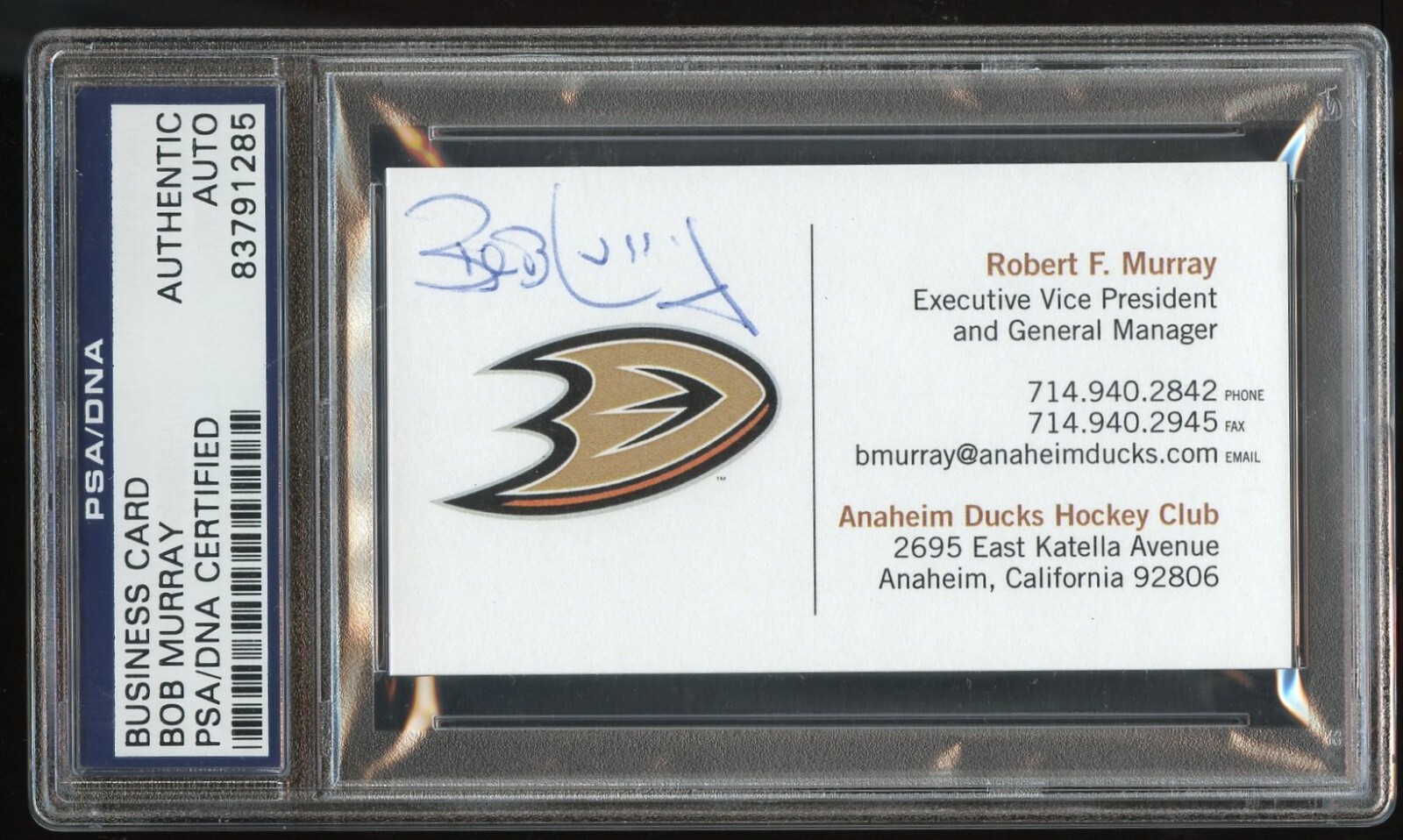 Bob Murray signed autograph auto General Manager Hockey Business Card PSA Slab