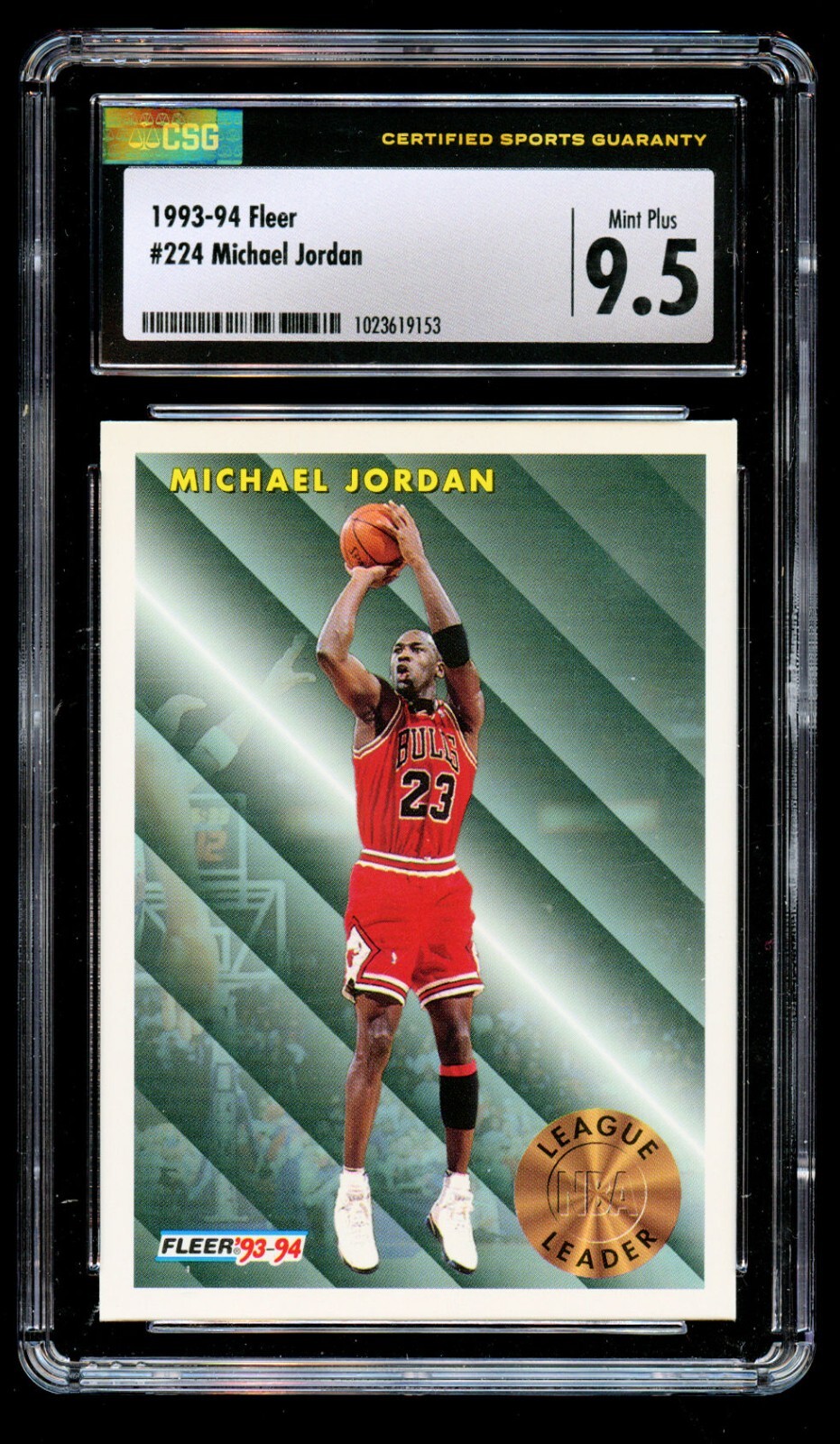 Michael Jordan #224 Fleer 1993-94 League Leader Chicago Bulls Card CSG 9.5