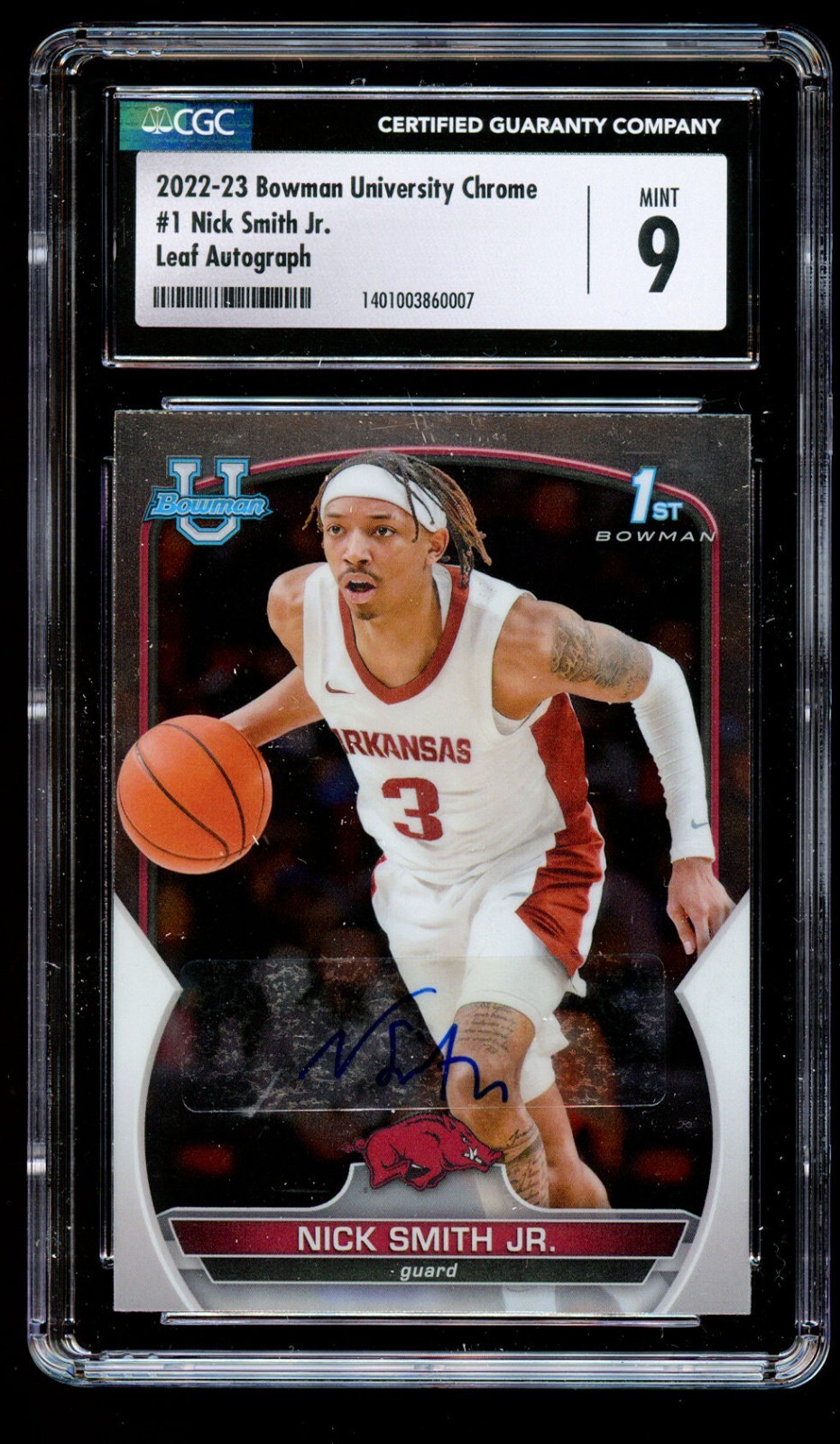 Nick Smith Jr. 2022-23 Bowman University Chrome Leaf Autograph CGC 9 Auto 10