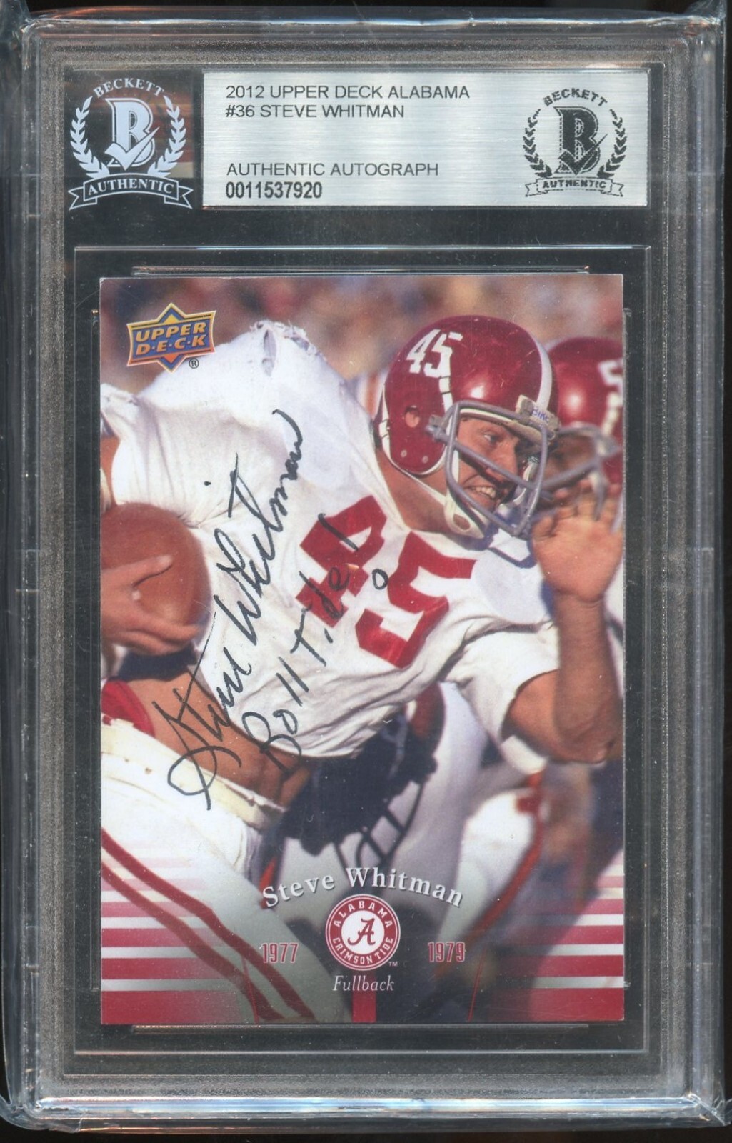 Steve Whitman #36 signed autograph 2012 Upper Deck Alabama Football Card BAS