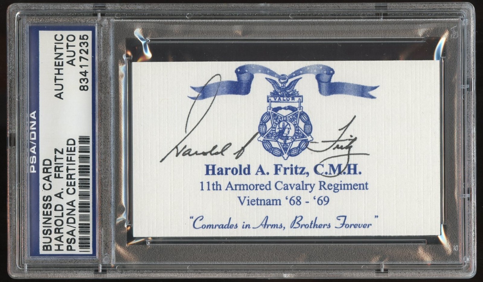 Harold A. Fritz signed autograph auto Business Card MOH WWII Army PSA Slabbed