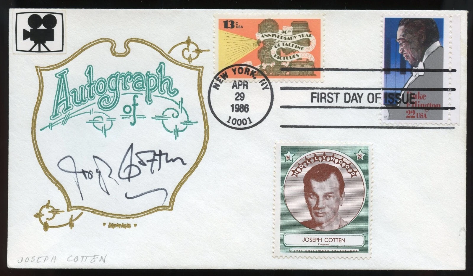 Joseph Cotten d1994 signed autograph FDC Citizen Kane / Journey into Fear