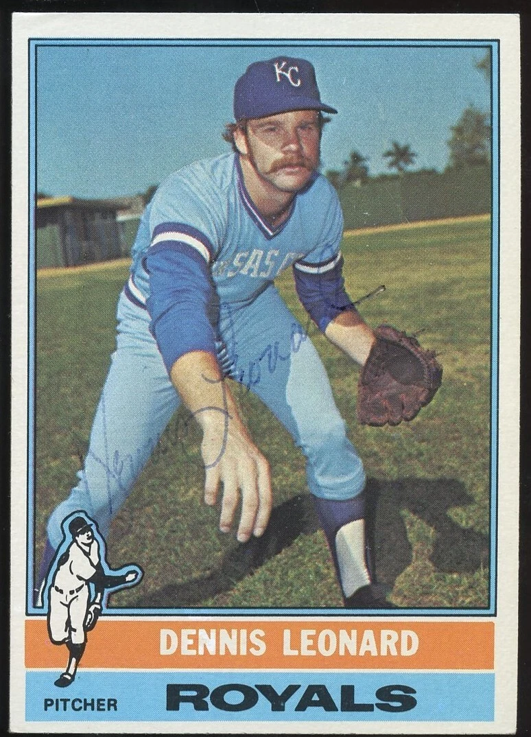 Dennis Leonard #334 signed autograph auto 1976 Topps Baseball Trading Card