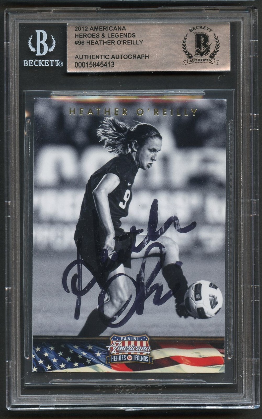 Heather O'Reilly #96 signed autograph 2012 Panini Americana Heroes & Legends BAS