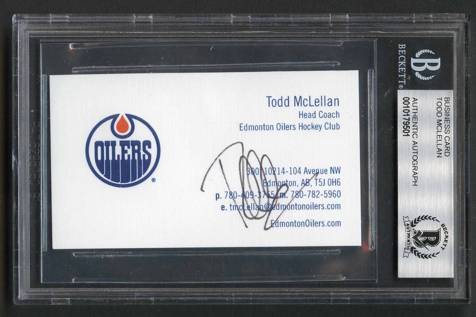 Todd McLellan signed autograph Business Card Edmonton Oiliers Head Coach BAS