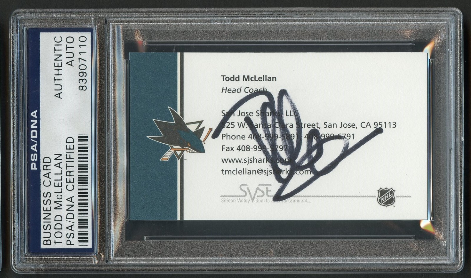 Todd McLellan signed autograph Business Card San Jose Sharks Head Coach BAS