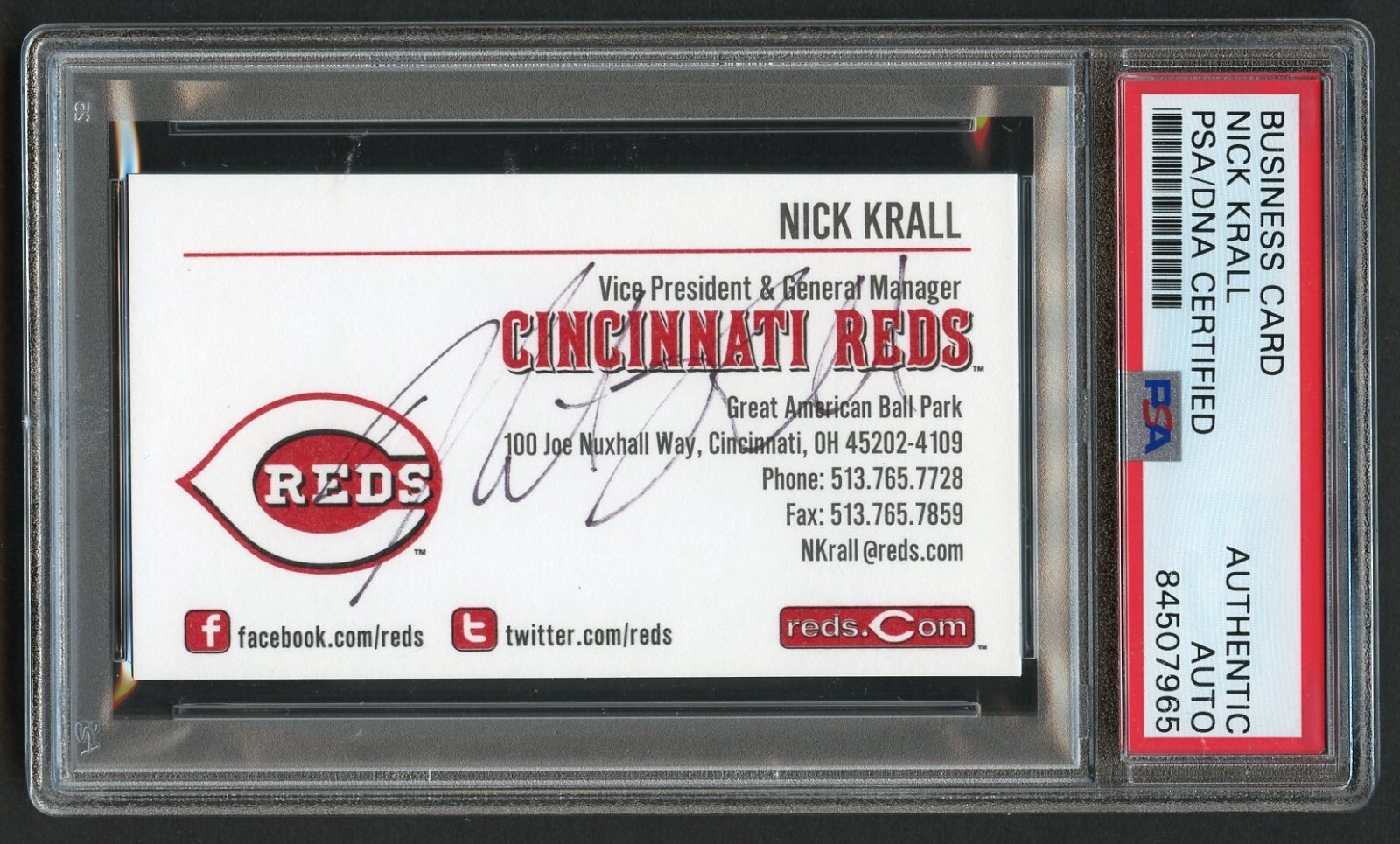 Nick Krall signed autograph auto Cincinnati Reds GM Business Card PSA Slabbed