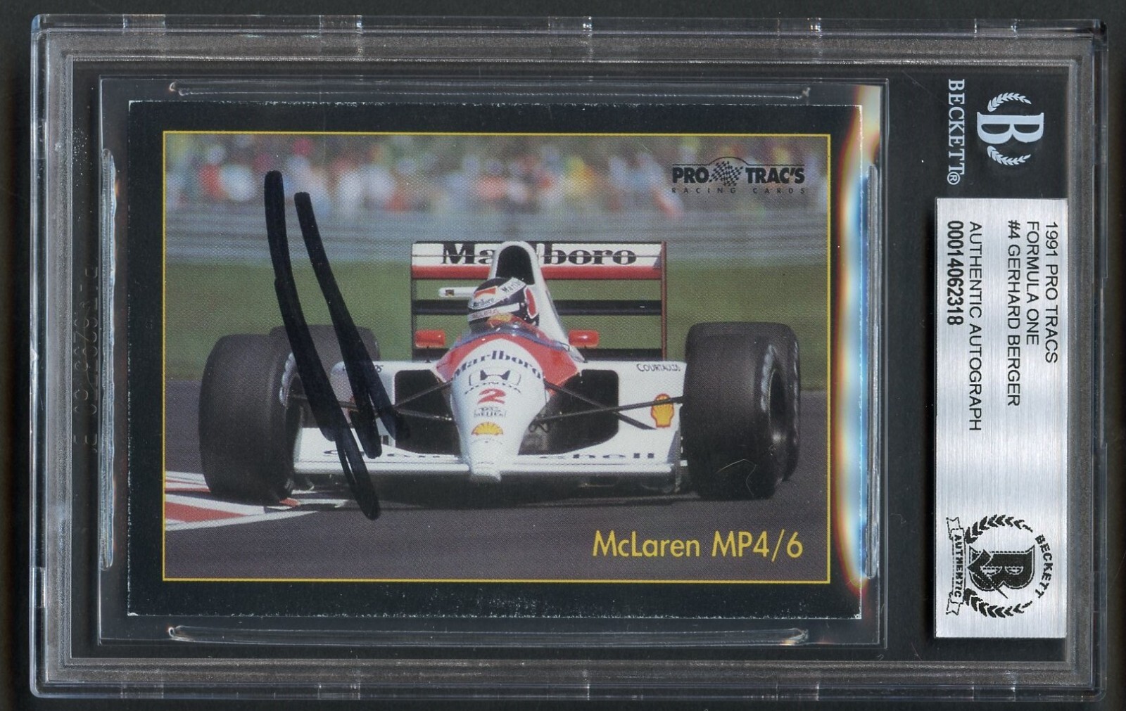 Gerhard Berger #4 signed autograph auto 1991 Pro Tracs Formula One BAS Slabbed