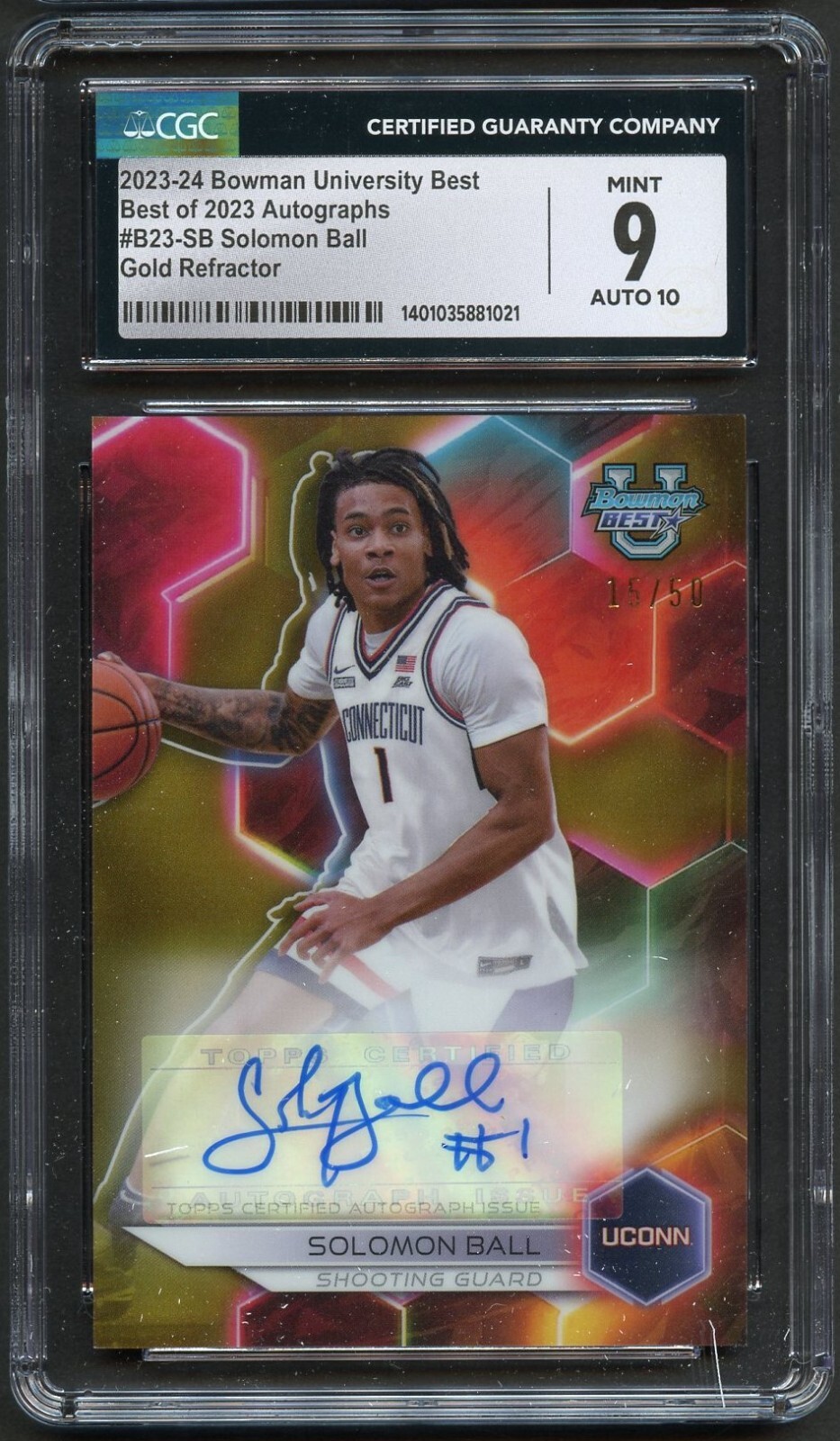 Solomon Ball #B23-SB signed autograph 2023-24 Bowman University Best 15/50 CGC 9