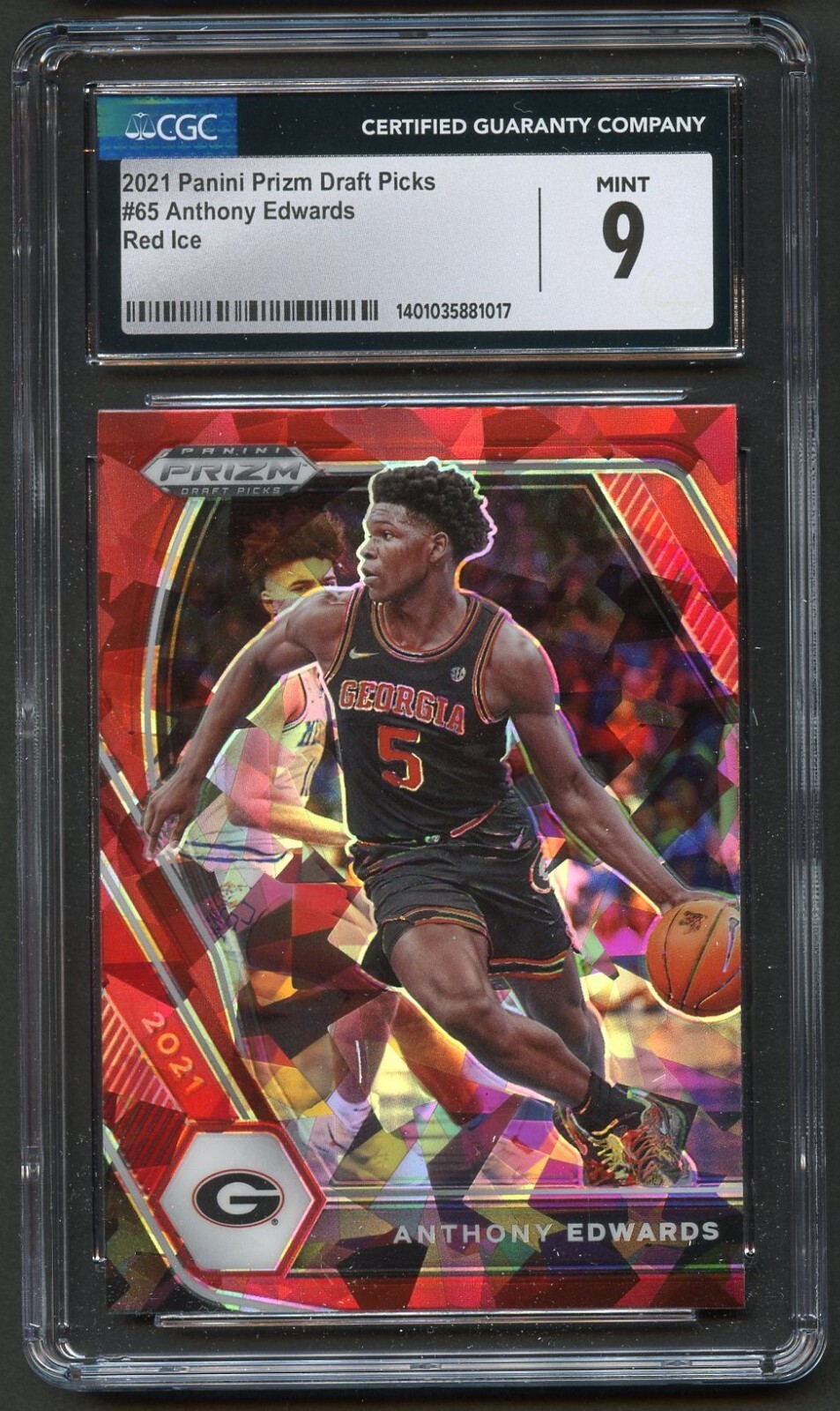 Anthony Edwards #65 2021 Panini Prizm Draft Picks Red Ice CGC 9 Georgia