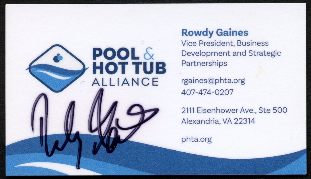 Rowdy Gaines signed auto Pool & Hot Tub Alliance President Business Card BC009