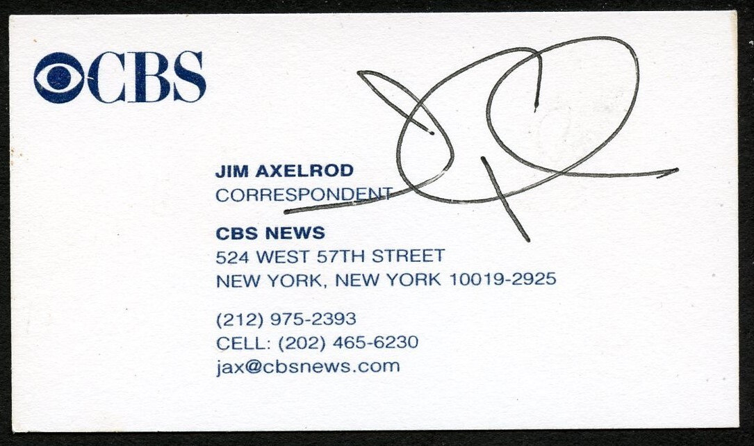 Jim Axelrod signed autograph Correspondent CBS News Business Card BC002