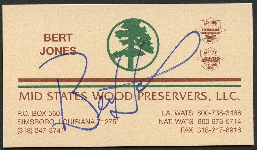 Bert Jones signed autograph Mid States Woos Preservers LLC. Business Card BC023