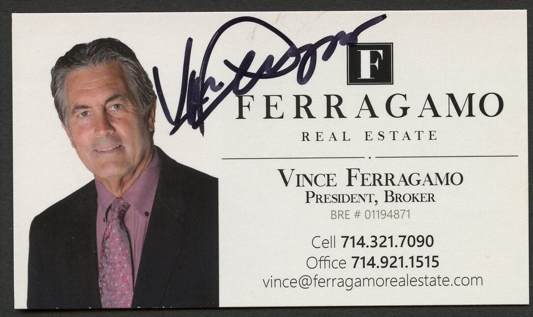 Vince Ferragamo signed auto President Real Estate Agency Business Card BC028