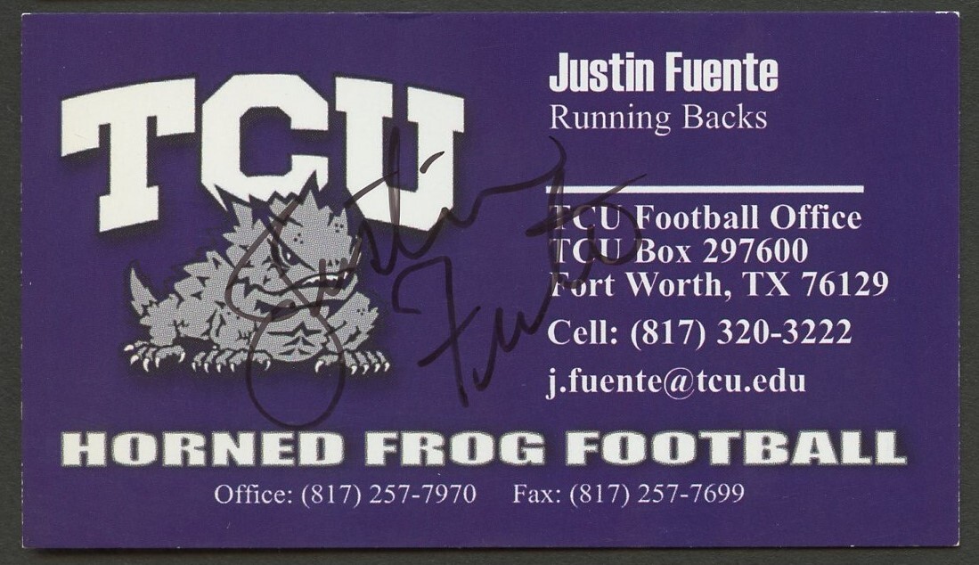 Justin Fuente signed autograph Running Backs TCU Business Card BC176