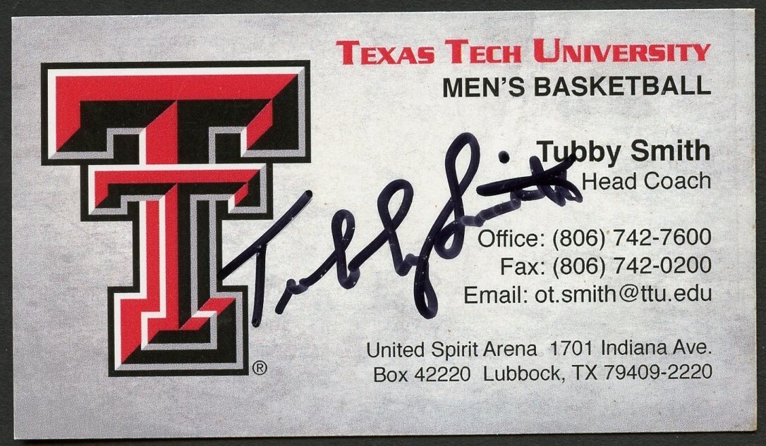 Tubby Smith signed autograph Head Coach Basketball TTU Business Card BC107