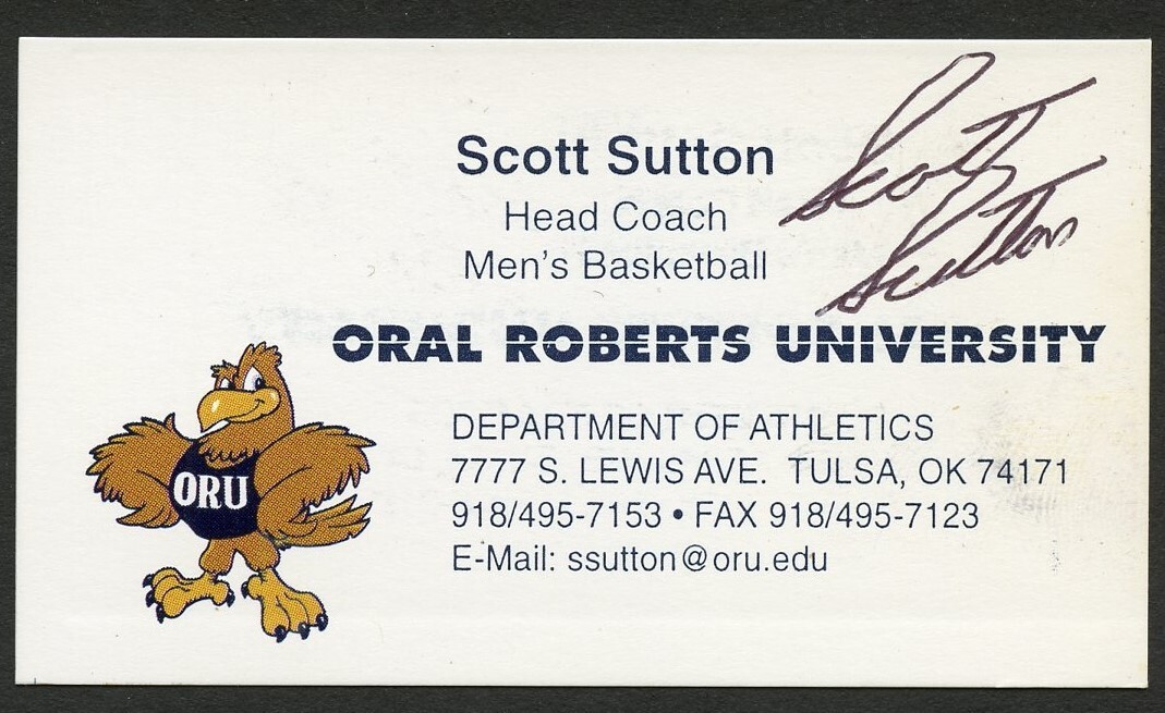Scott Sutton signed autograph Head Coach Basketball ORU Business Card BC106