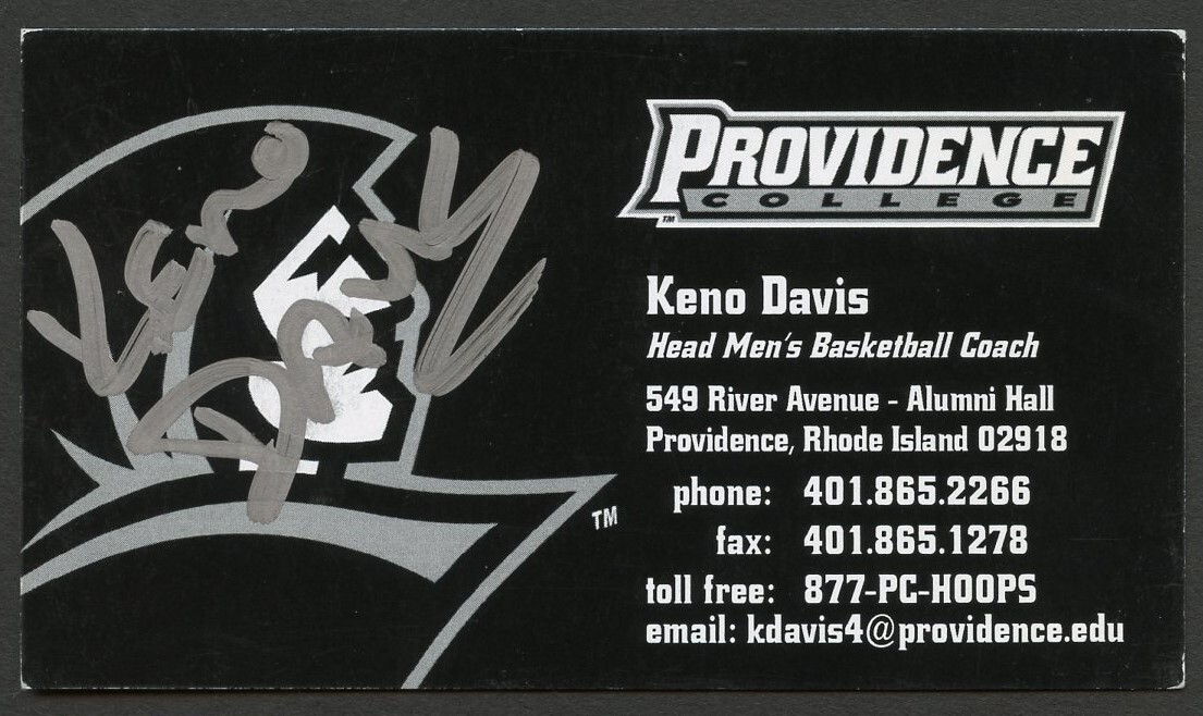 Keno Davis signed autograph Head Coach Basketball Providence Business Card BC129