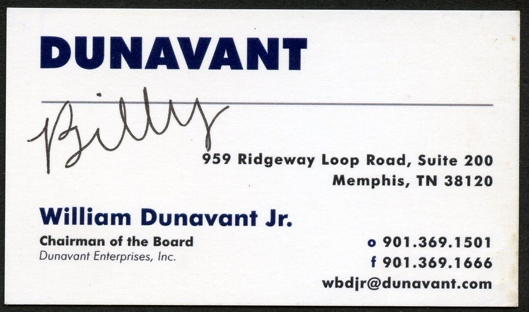 William Dunavant Jr. signed autograph Chairman Dunavant Ent. Business Card BC086