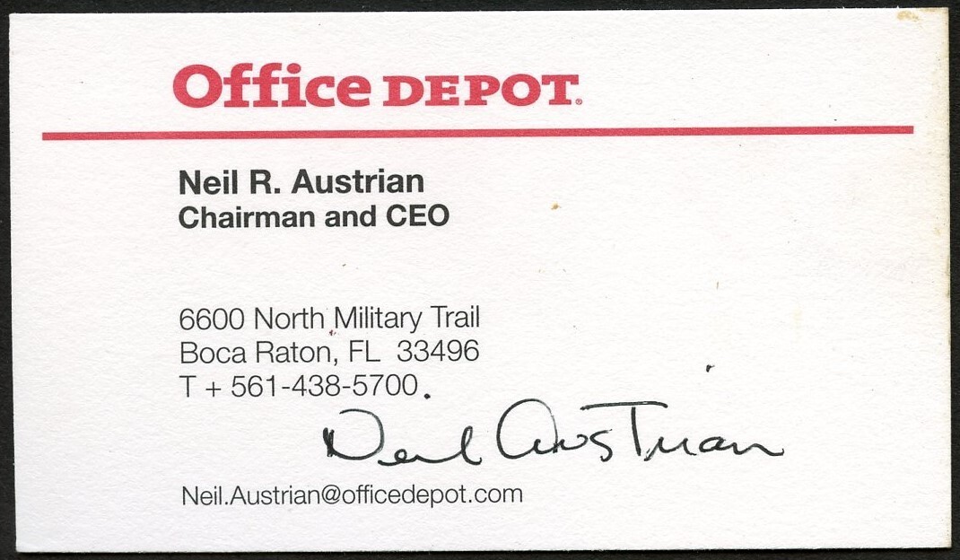Neil R Austrian signed autograph CEO Office Depot Business Card BC098