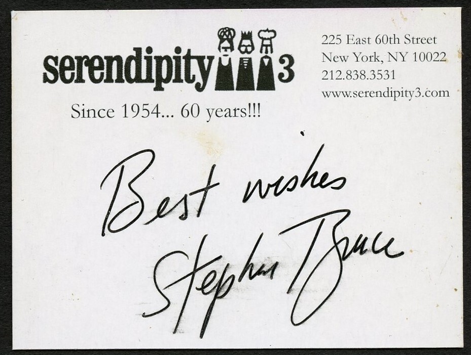 Stephen Bruce signed autograph Founder of Serendipity Business Card BC095