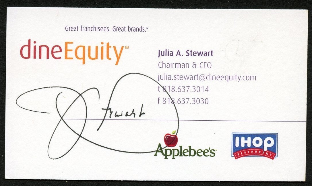 Julia A. Stewart signed autograph CEO DineEquity, Inc Business Card BC035