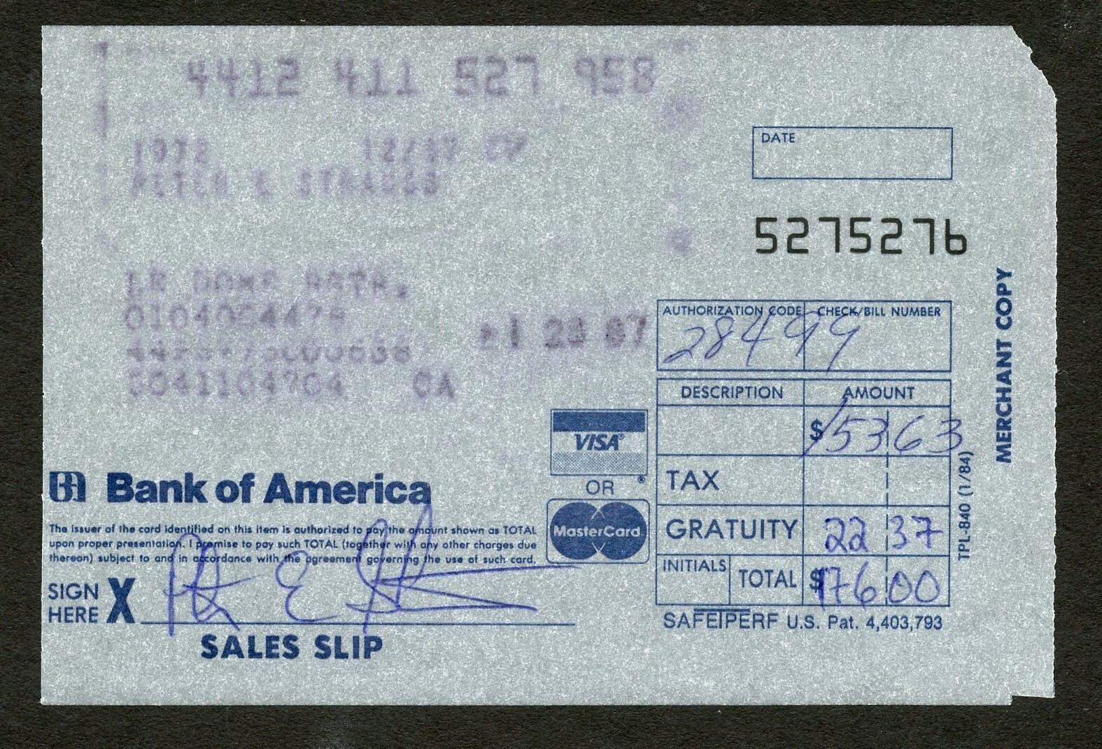 Peter E Strauss signed autograph Bank of American Receipt Producer