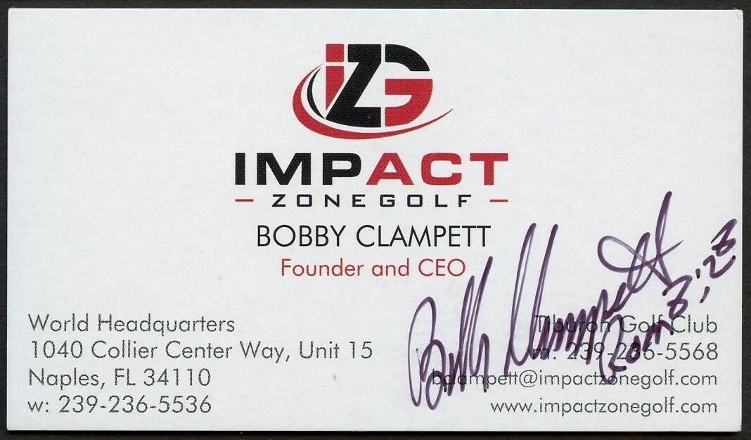Bobby Clampett signed autograph Founder CEO Impact Zonegolf Business Card BC611
