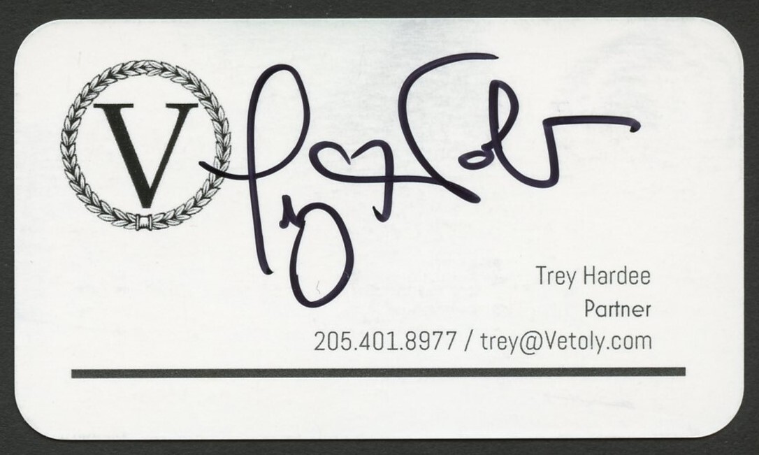 Trey Hardee signed autograph Partner Vetoly Developments Business Card BC618