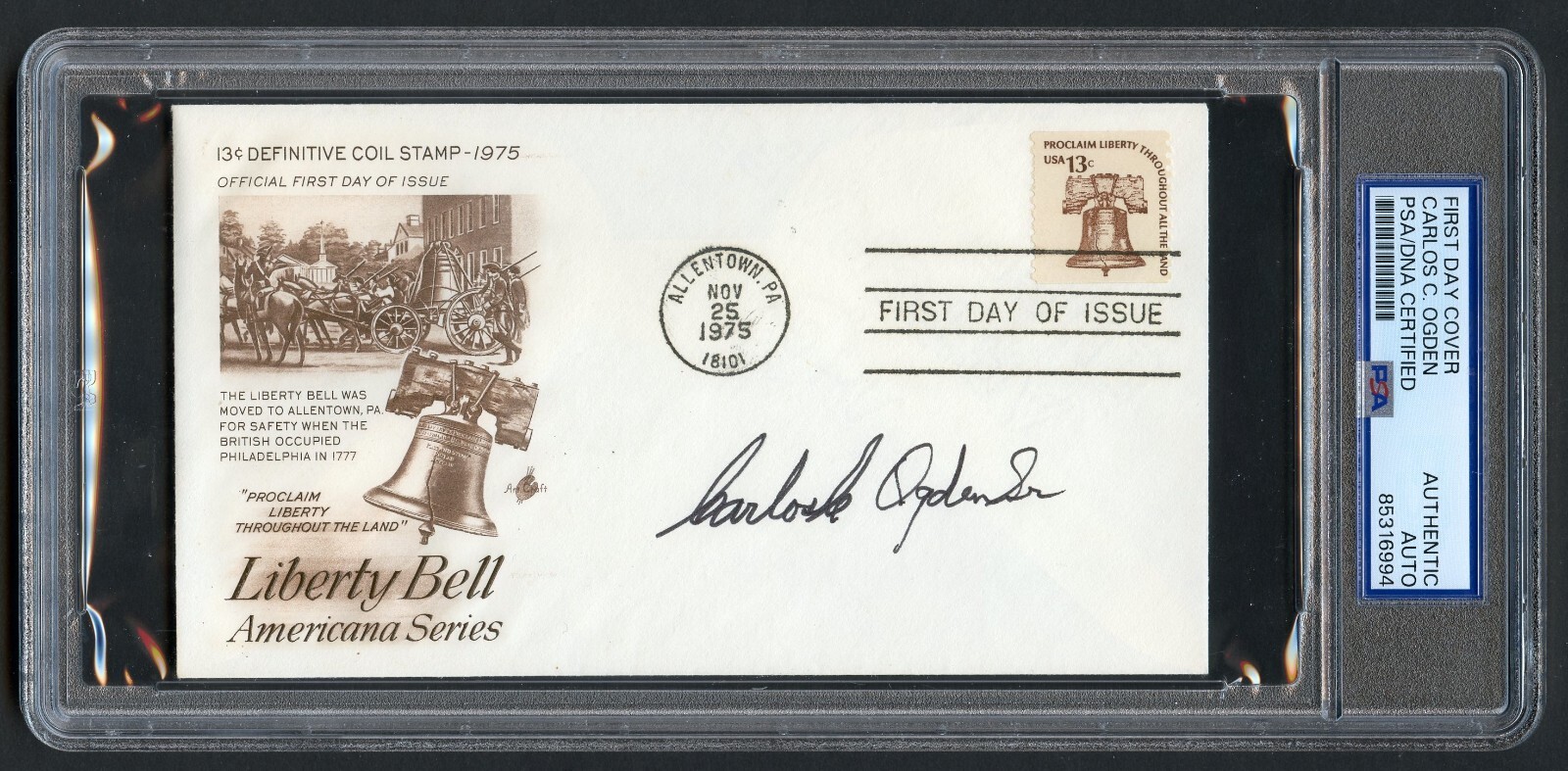 Carlos Ogden d2001 signed autograph FDC MOH Recipient US Army WWII PSA Slabbed