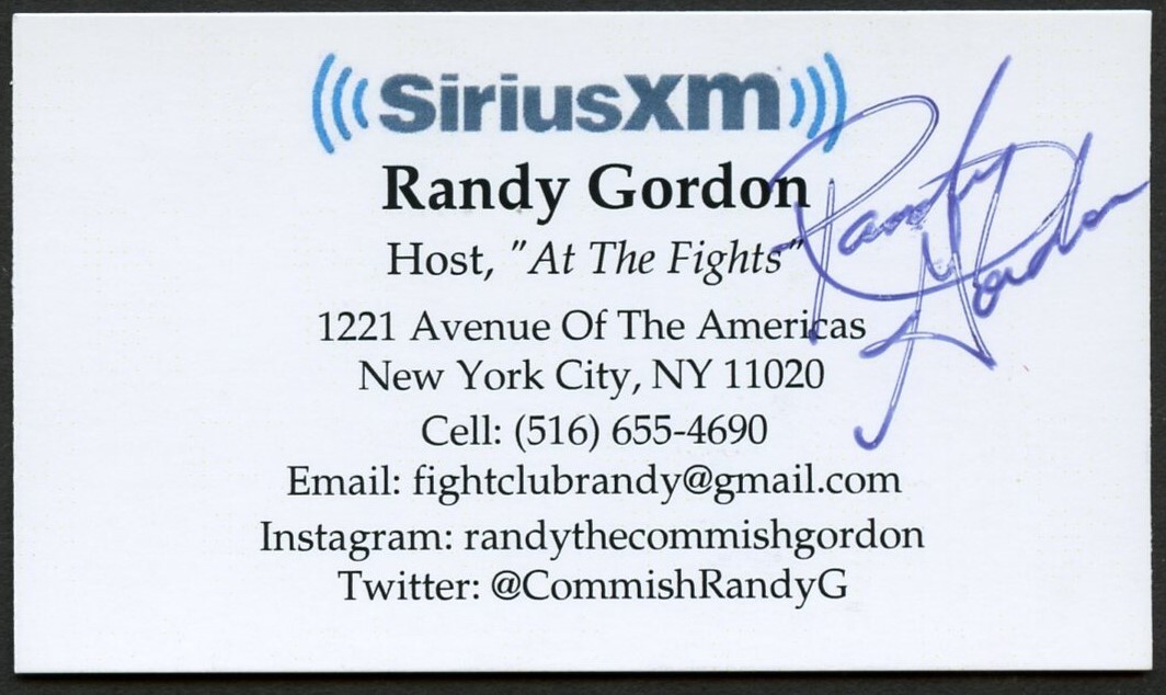 Randy Gordon signed autograph Host At The Fights Sirius XM Business Card BC633