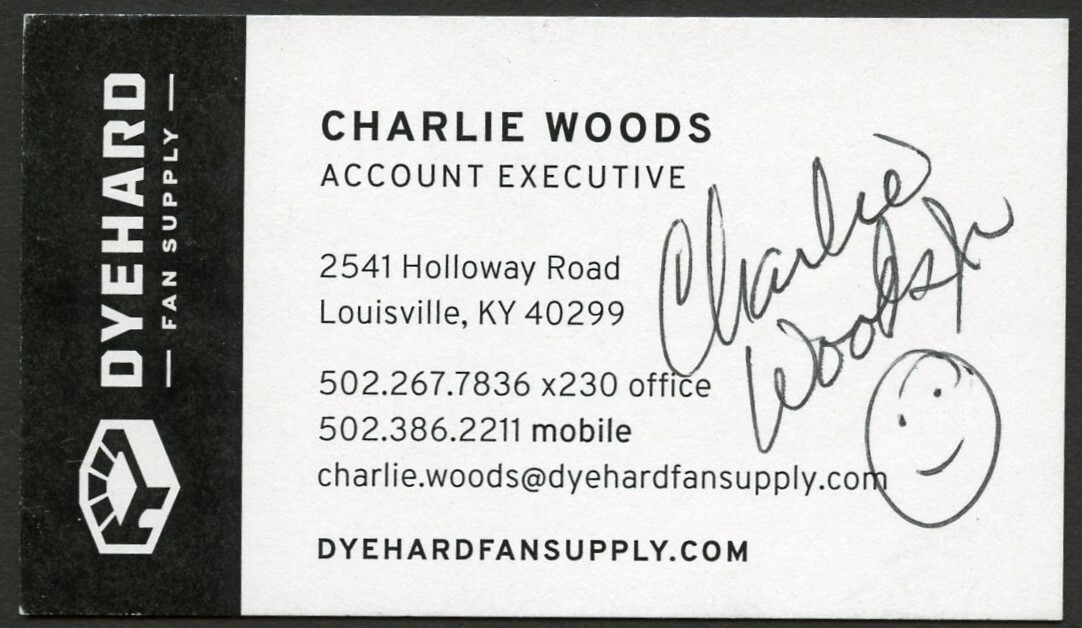 Charlie Woods signed autograph Account Executive Dyehard Business Card BC638