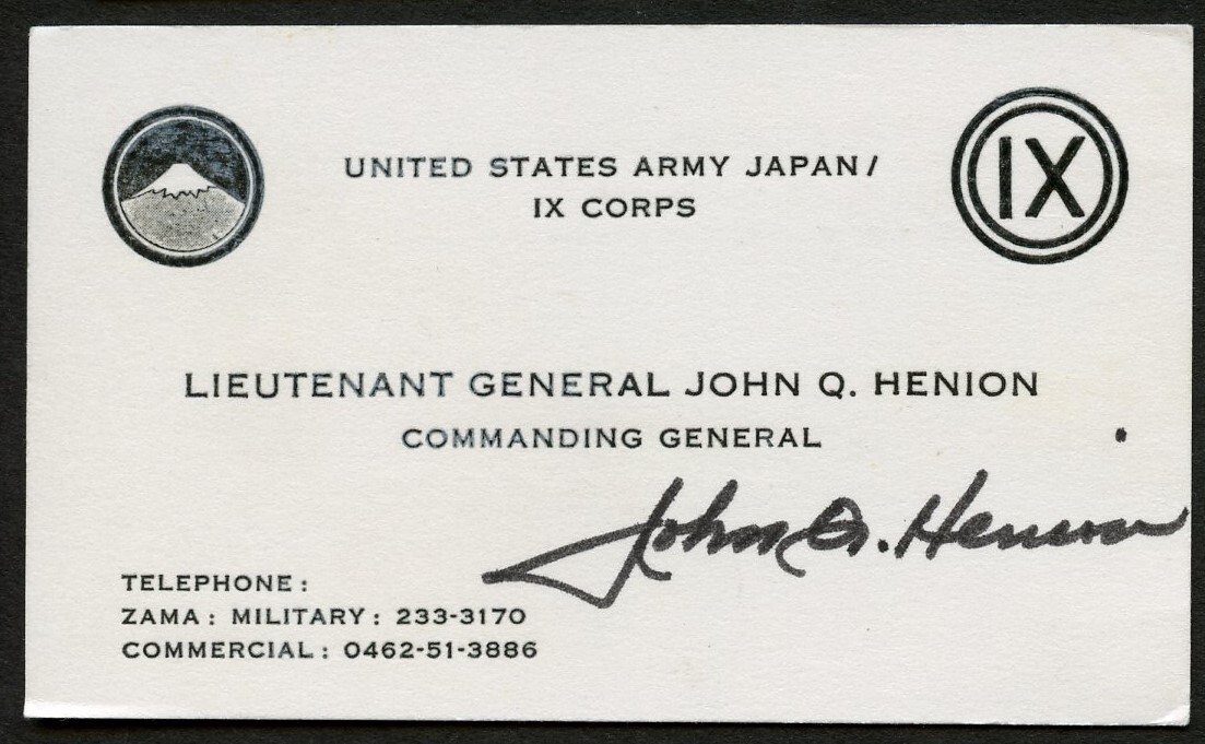 John Q Henion signed autograph Lieutenant General US Army Business Card BC714