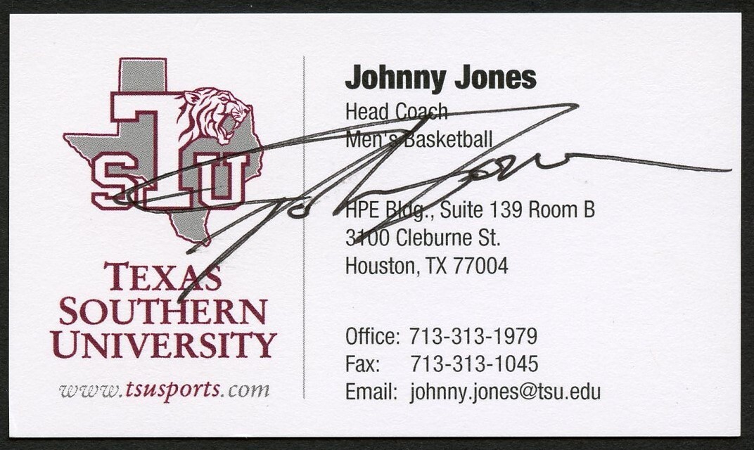 Johnny Jones signed autograph Head Coach Basketball STU Business Card BC753